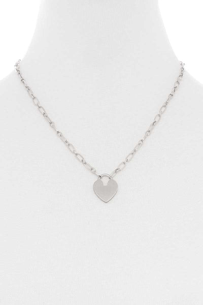 Metal Chain Heart Lock Pendant Necklace - Deals Kiosk