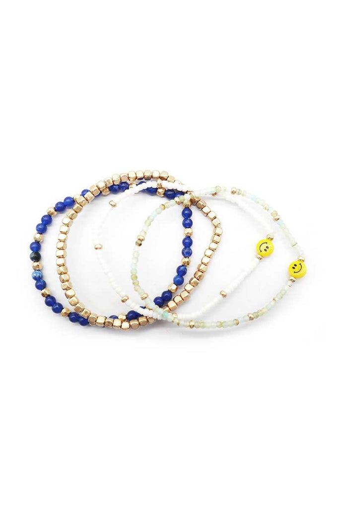 Metal Glass Seed Bead Smile Stretch 4 Pc Bracelet - Deals Kiosk