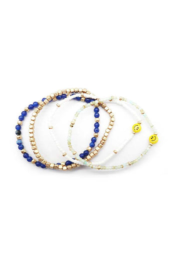 Metal Glass Seed Bead Smile Stretch 4 Pc Bracelet - Deals Kiosk