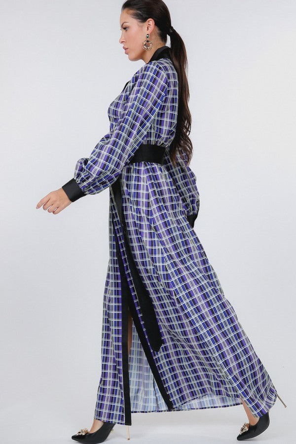 Plaid Shirt Maxi Dress With Gold Buckle Belt - Deals Kiosk