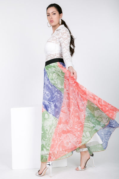 Color Block Pleated Maxi Skirt - Deals Kiosk
