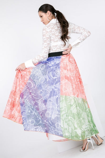 Color Block Pleated Maxi Skirt - Deals Kiosk