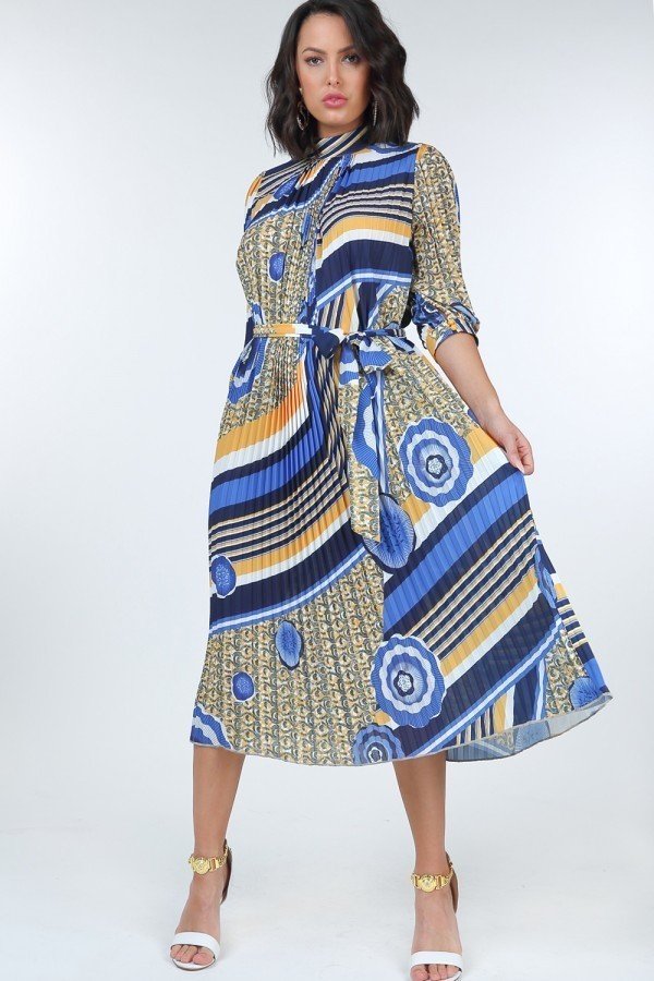 Pleated Print Midi Dress - Deals Kiosk