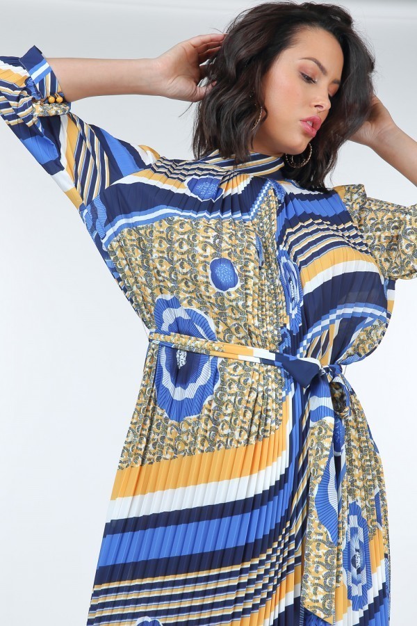 Pleated Print Midi Dress - Deals Kiosk