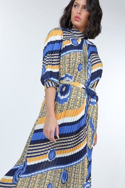 Pleated Print Midi Dress - Deals Kiosk