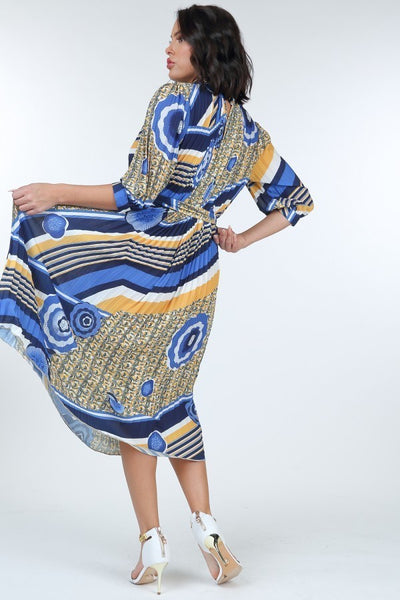 Pleated Print Midi Dress - Deals Kiosk
