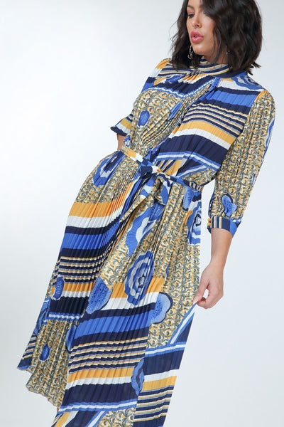 Pleated Print Midi Dress - Deals Kiosk