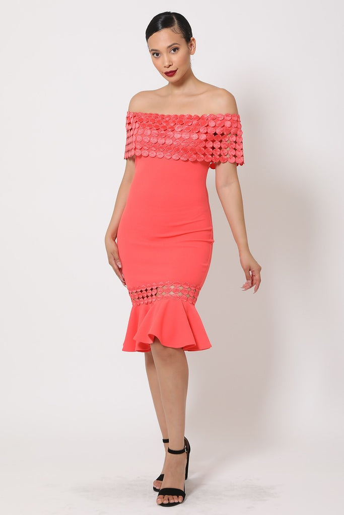 Off Shoulder Crochet Band Fashion Dress - Deals Kiosk