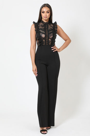 Crochet Lace Combined Bodice Jumpsuit - Deals Kiosk