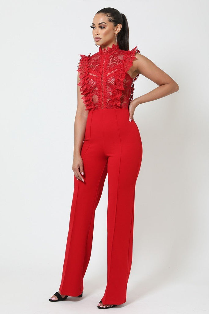 Crochet Lace Combined Bodice Jumpsuit - Deals Kiosk