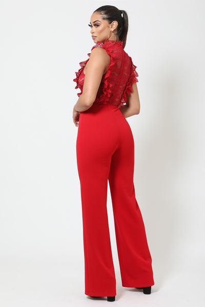 Crochet Lace Combined Bodice Jumpsuit - Deals Kiosk