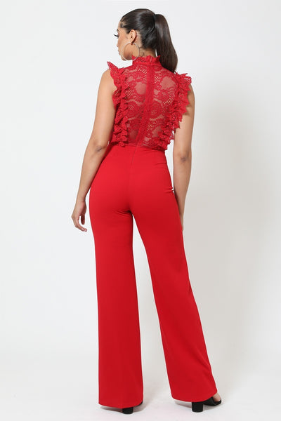 Crochet Lace Combined Bodice Jumpsuit - Deals Kiosk