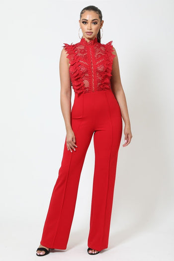 Crochet Lace Combined Bodice Jumpsuit - Deals Kiosk