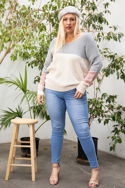 Open Back Twisted Color Block Print Long Sleeve Boat Neck Sweater Top - Deals Kiosk