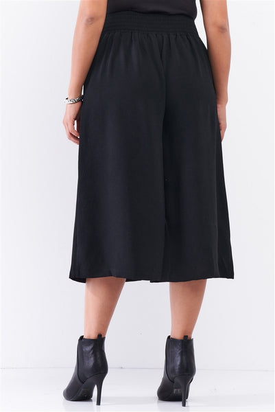 Plus Black Self-tie High Waist Detail Wide Leg Midi Length Pants - Deals Kiosk