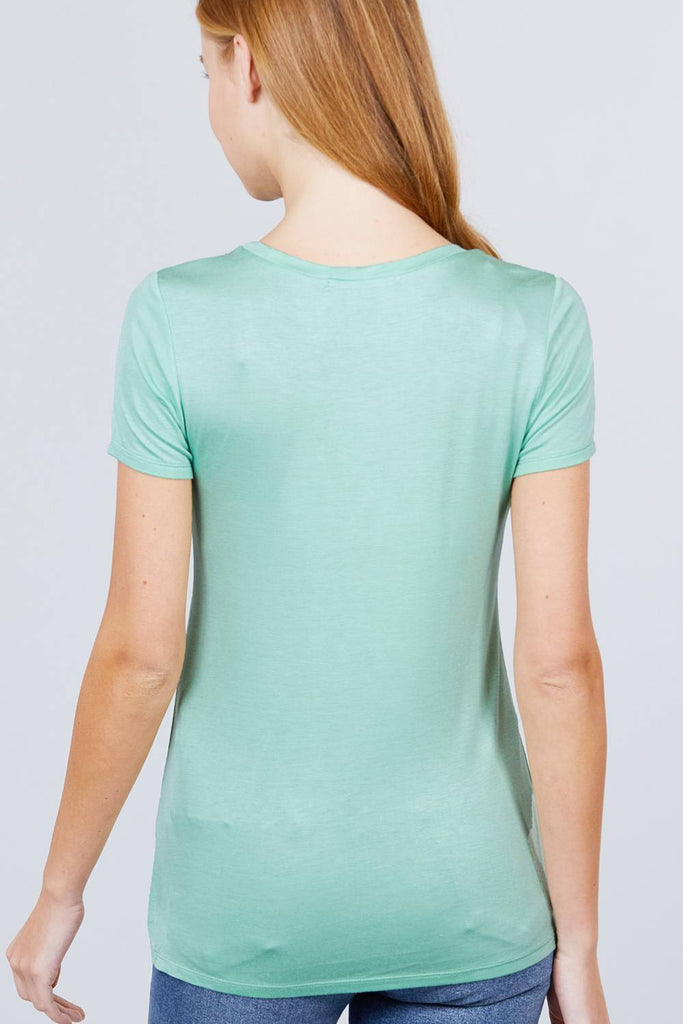 Short Sleeve Scoop Neck Top With Pocket - Deals Kiosk