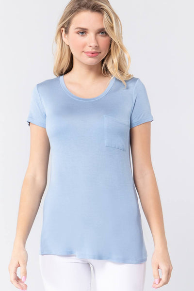 Short Sleeve Scoop Neck Top With Pocket - Deals Kiosk