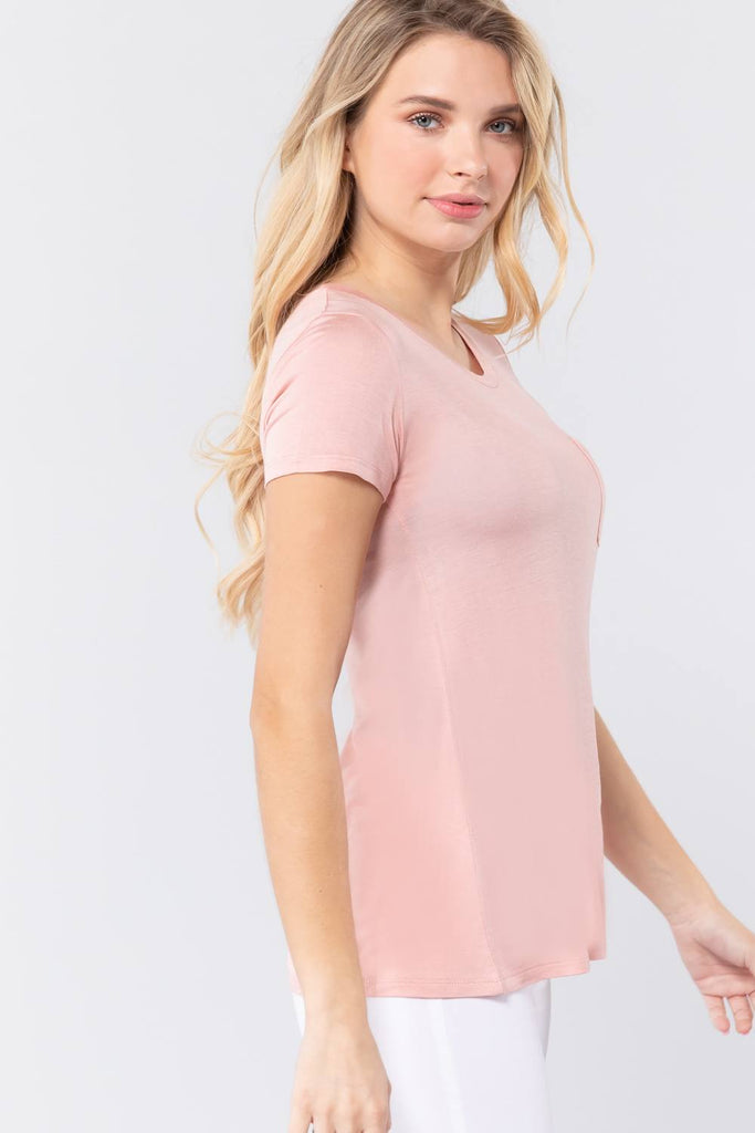 Short Sleeve Scoop Neck Top With Pocket - Deals Kiosk