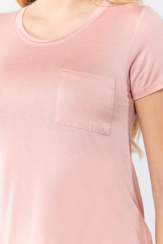 Short Sleeve Scoop Neck Top With Pocket - Deals Kiosk