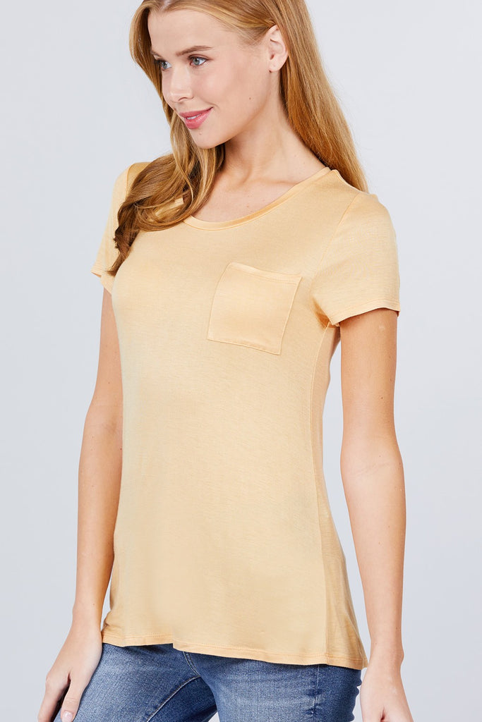 Short Sleeve Scoop Neck Top With Pocket - Deals Kiosk