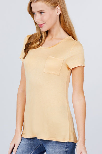 Short Sleeve Scoop Neck Top With Pocket - Deals Kiosk
