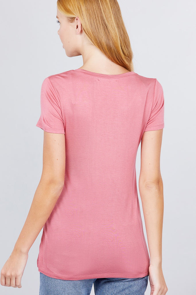 Short Sleeve Scoop Neck Top With Pocket - Deals Kiosk