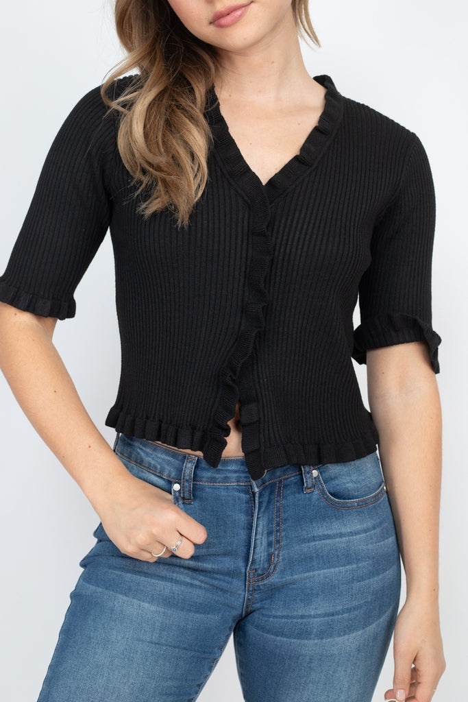 Button Down Flounce Hem Mini Cardigan - Deals Kiosk
