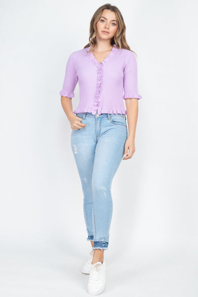 Button Down Flounce Hem Mini Cardigan - Deals Kiosk