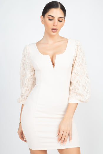 Elbow Sleeve V Wire Bodycon Dress - Deals Kiosk