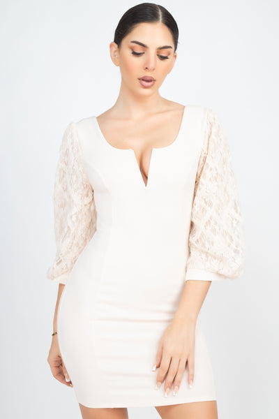 Elbow Sleeve V Wire Bodycon Dress - Deals Kiosk