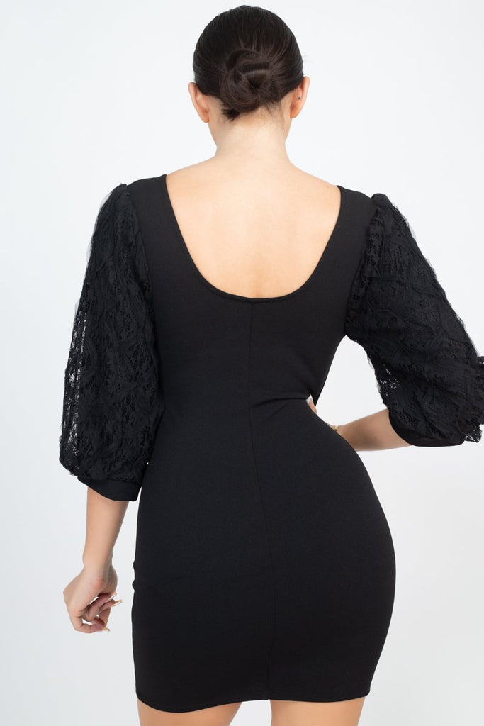 Elbow Sleeve V Wire Bodycon Dress - Deals Kiosk