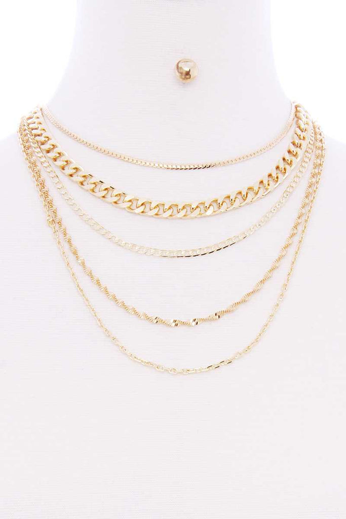5 Layered Metal Chain Multi Necklace - Deals Kiosk