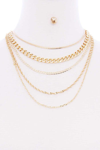 5 Layered Metal Chain Multi Necklace - Deals Kiosk