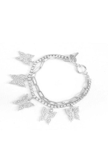 Fashion Trendy Double Layer Rhinestone Butterfly Bracelet - Deals Kiosk