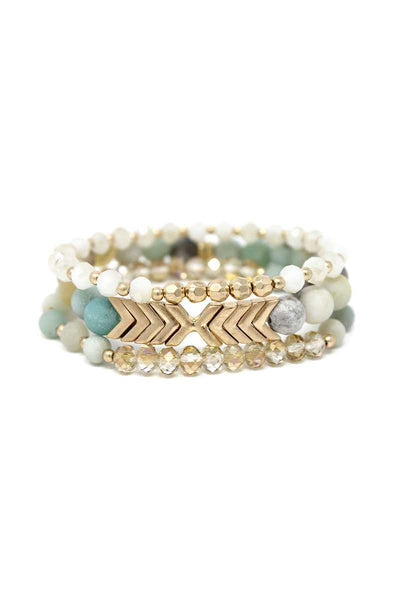 Natural Stone Glass Bead Stretch Multi Bracelet 3 Pc Set - Deals Kiosk