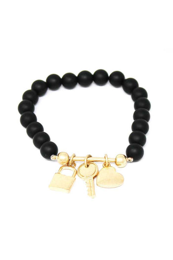 Multi Style Bead Locker And Key Charm Stretch Bracelet - Deals Kiosk