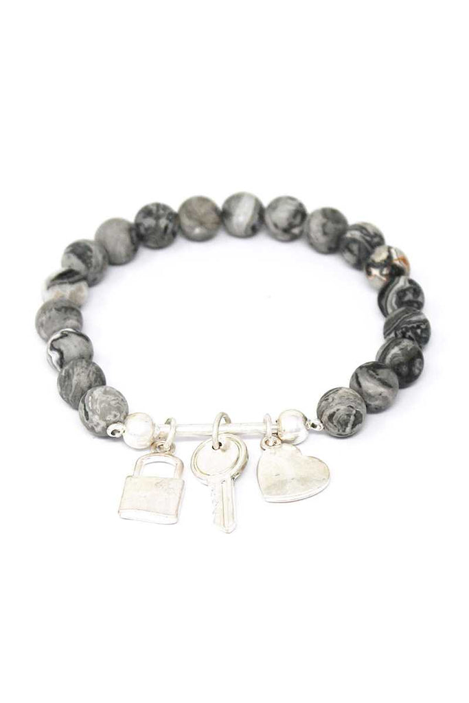 Multi Style Bead Locker And Key Charm Stretch Bracelet - Deals Kiosk