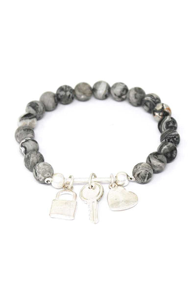 Multi Style Bead Locker And Key Charm Stretch Bracelet - Deals Kiosk