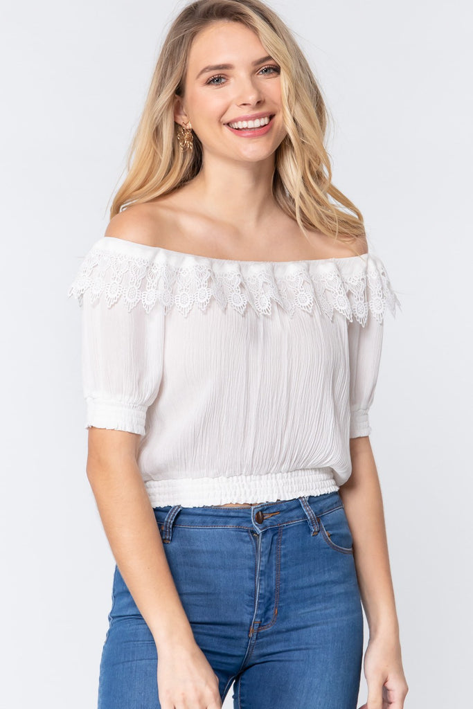 Off Shoulder Lace Detailed Top - Deals Kiosk