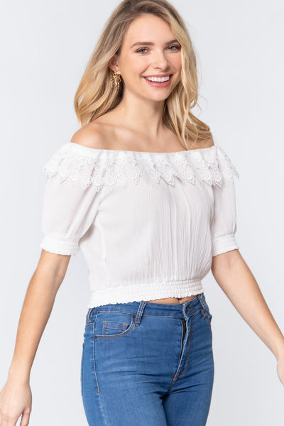 Off Shoulder Lace Detailed Top - Deals Kiosk