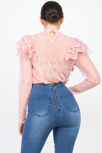 Floral Lace Ruffle Trim Top - Deals Kiosk