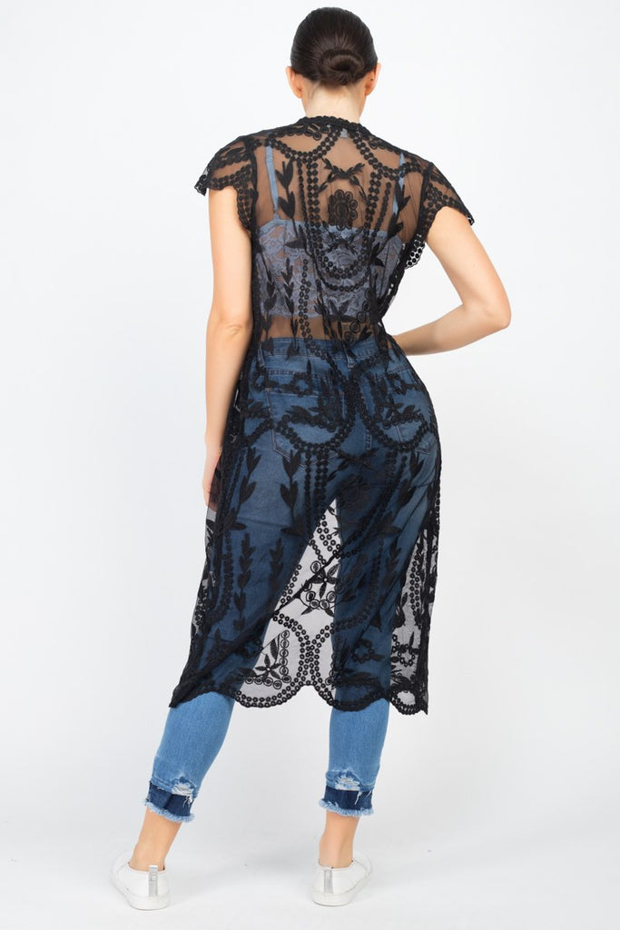 Open Front Floral Embroidered Cardigan - Deals Kiosk