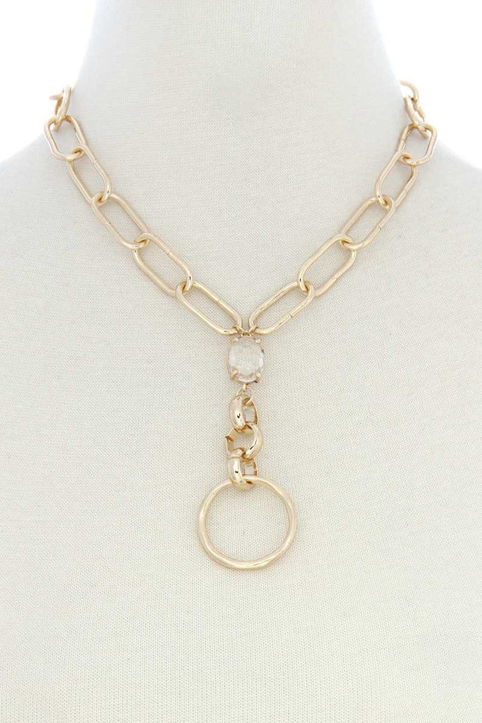 Circle Pendant Oval Link Y Shape Metal Necklace - Deals Kiosk