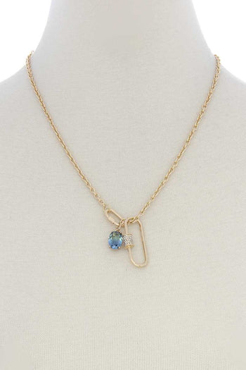 Oval Shape Rhinestone Charm Necklace - Deals Kiosk