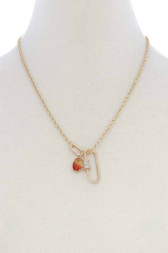 Oval Shape Rhinestone Charm Necklace - Deals Kiosk