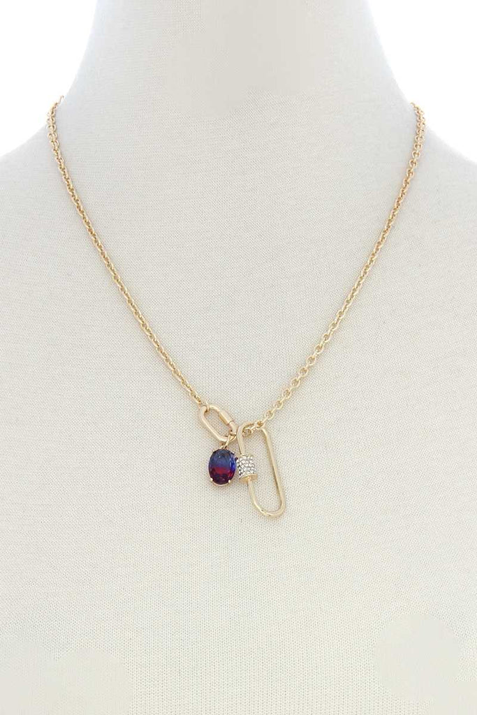 Oval Shape Rhinestone Charm Necklace - Deals Kiosk