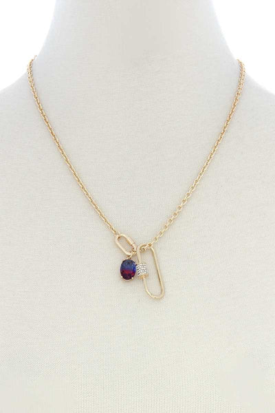 Oval Shape Rhinestone Charm Necklace - Deals Kiosk