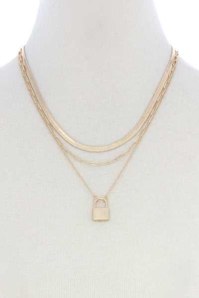 Lock Charm Flat Snake Chain Layer Necklace - Deals Kiosk