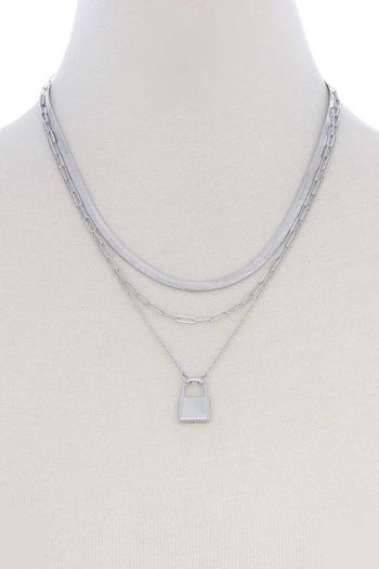 Lock Charm Flat Snake Chain Layer Necklace - Deals Kiosk