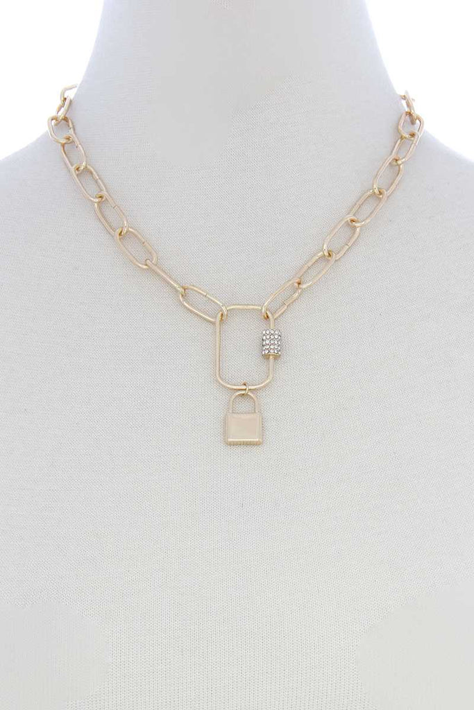 Lock Charm Oval Link Metal Necklace - Deals Kiosk